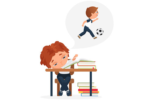 وکتور  رایگان EPS لایه باز دانش آموز پسر خوابالو در حال خواندن کتاب